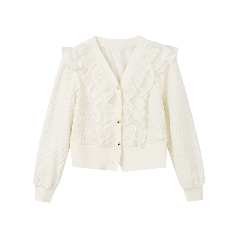 【念一】法式荷叶边拼接上衣N1280