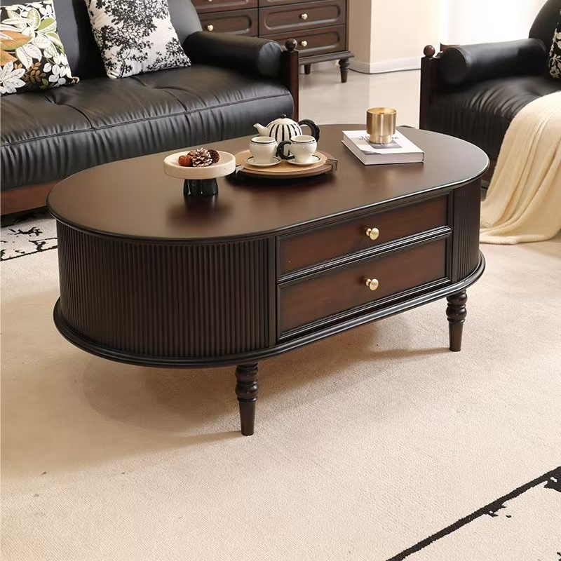 美式复古茶几电视柜组合客厅家用美式桃花芯木中古风电视柜实木