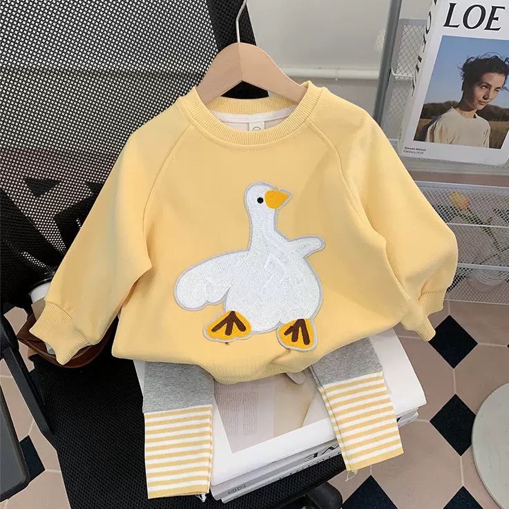 女童春秋套装新款可爱小鸭套头衣裤中小儿童卡通两件套SJ-R-C627