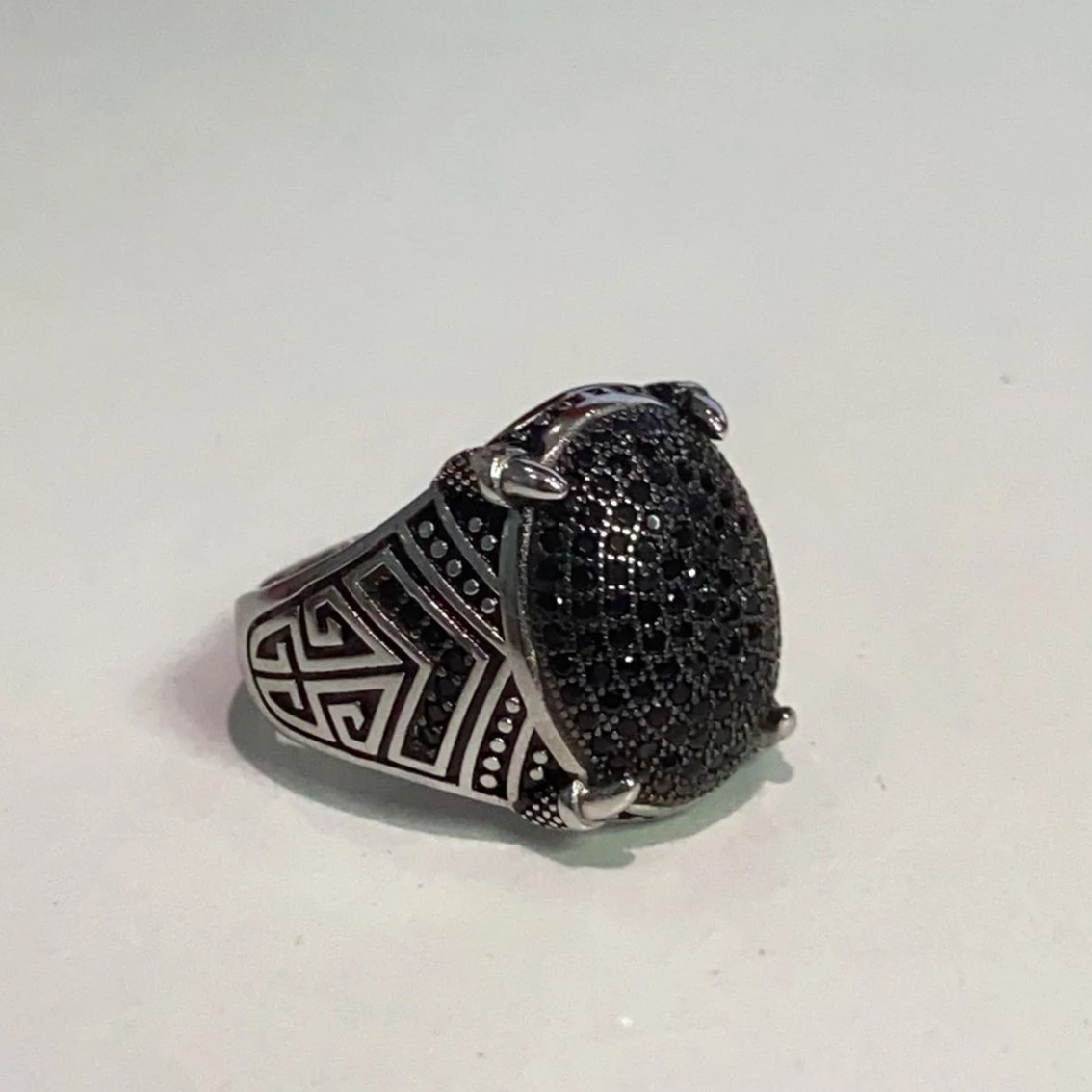 足银戒指 个性指环银色时尚复古拜合提亚尔纯银男士戒指黑色