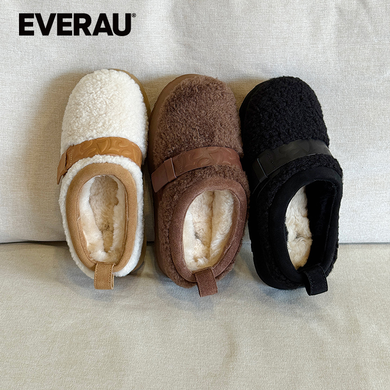 EVERAU毛毛雪地靴女冬新款厚底外穿加厚加绒毛居家保暖棉鞋EA2077