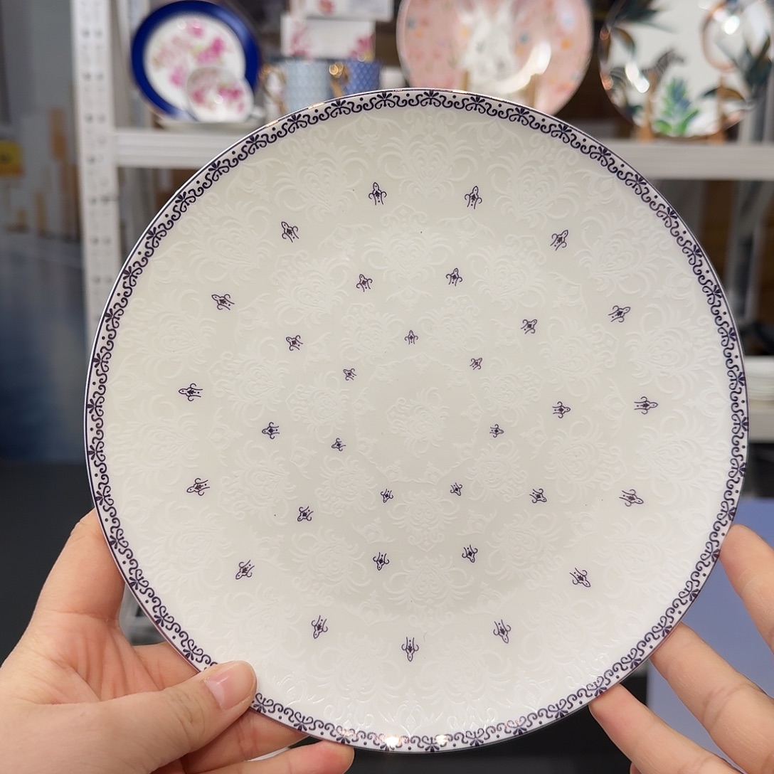 骨瓷高骨瓷8英寸月光盘20cm2个外贸骨瓷