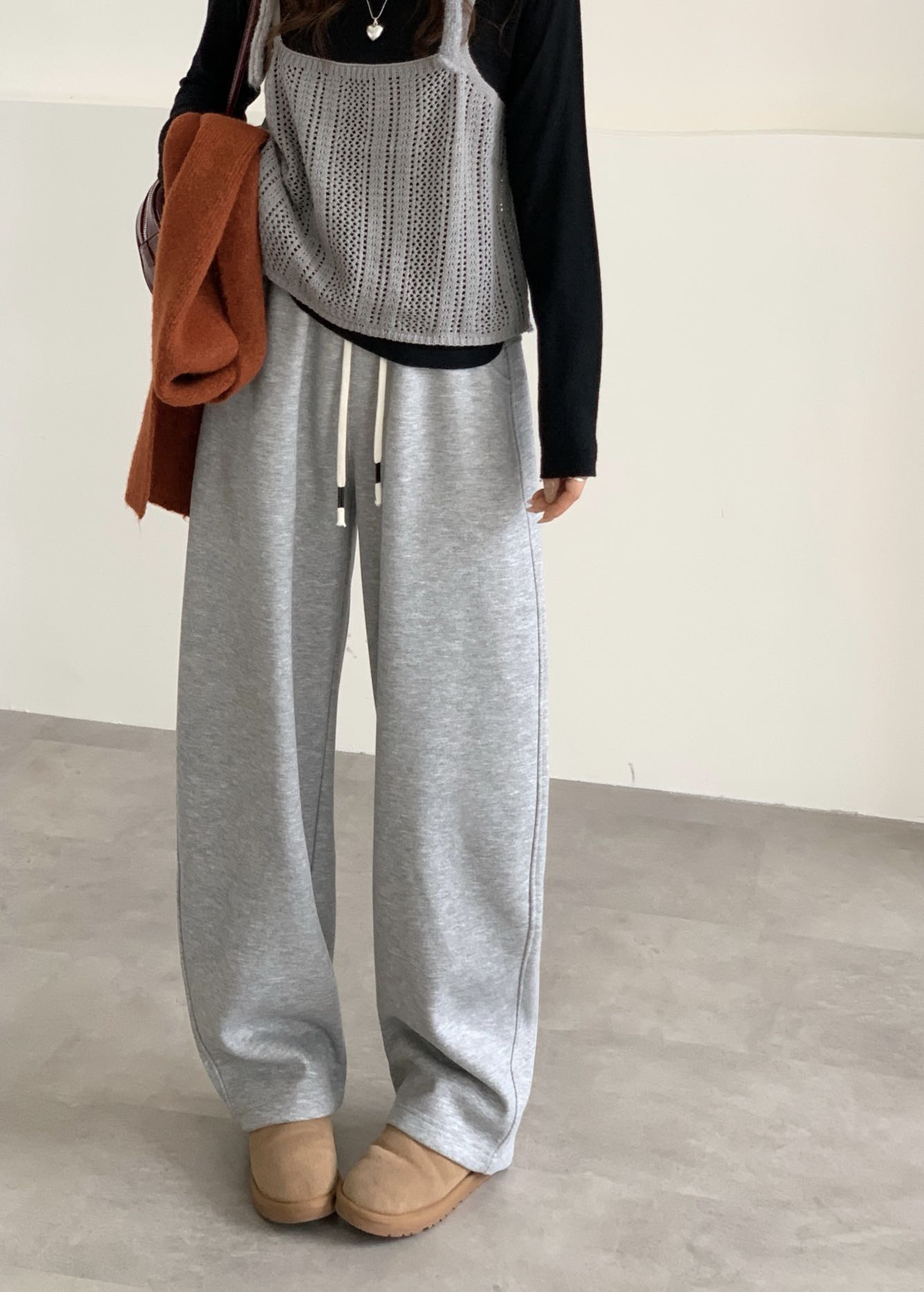 2025秋冬弯刀裤休闲裤女大学生加绒蚕丝羊毛百搭高腰简约百搭