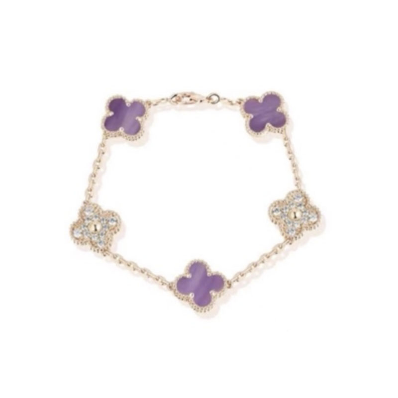 925银手链 金紫色镶嵌草草手链 ZF-C217