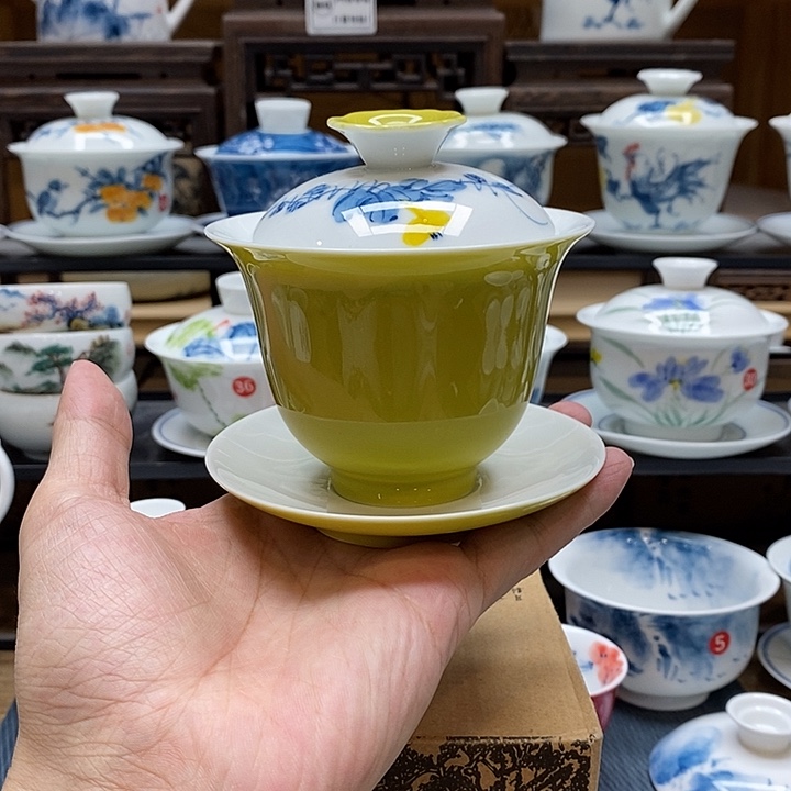 手绘葫芦果盖碗160cc釉下彩微瑕福利款