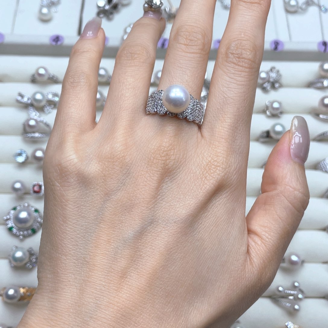 戒指银S925镶嵌淡水珍珠