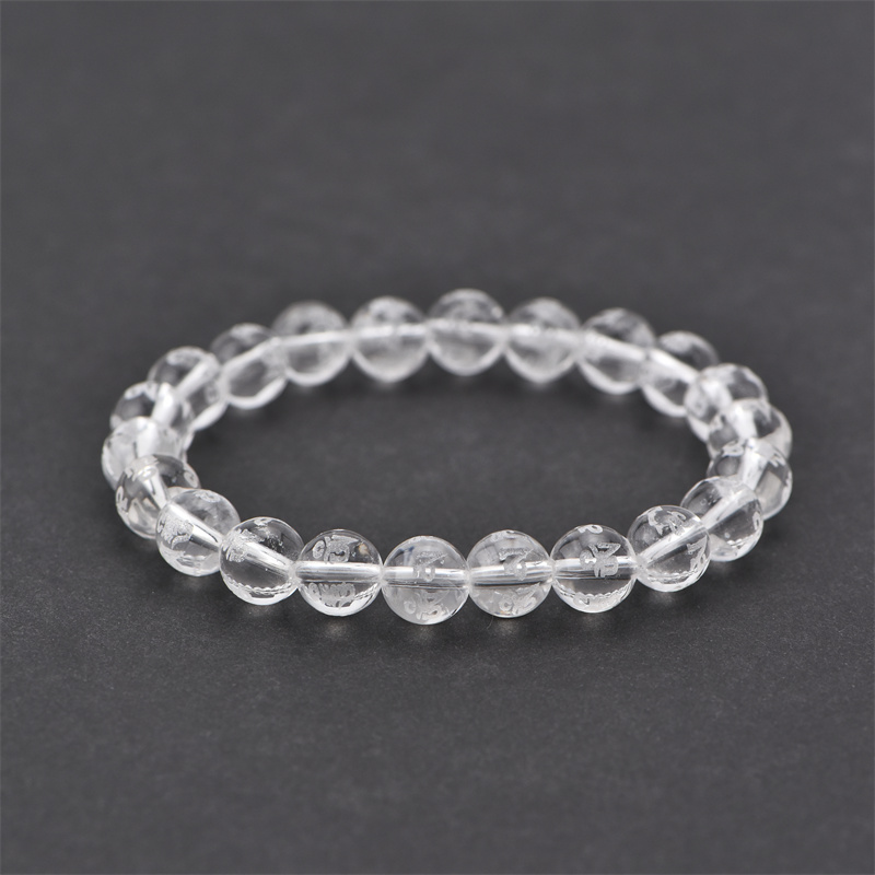 天然透体白水晶刻字手串 字体多样性发其一