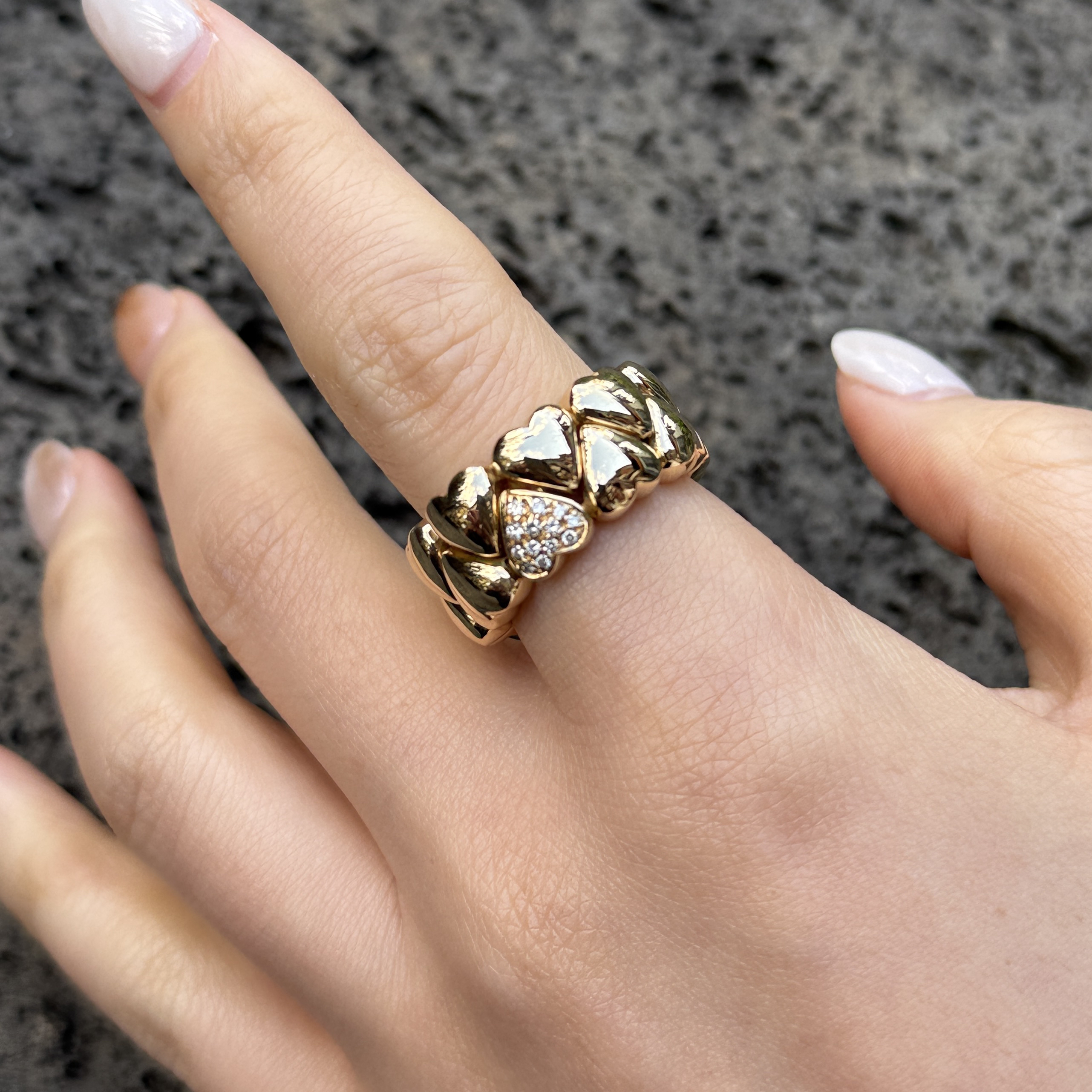 99新 Cartier/卡地亚 18K金双排爱心一颗钻戒指-62638384