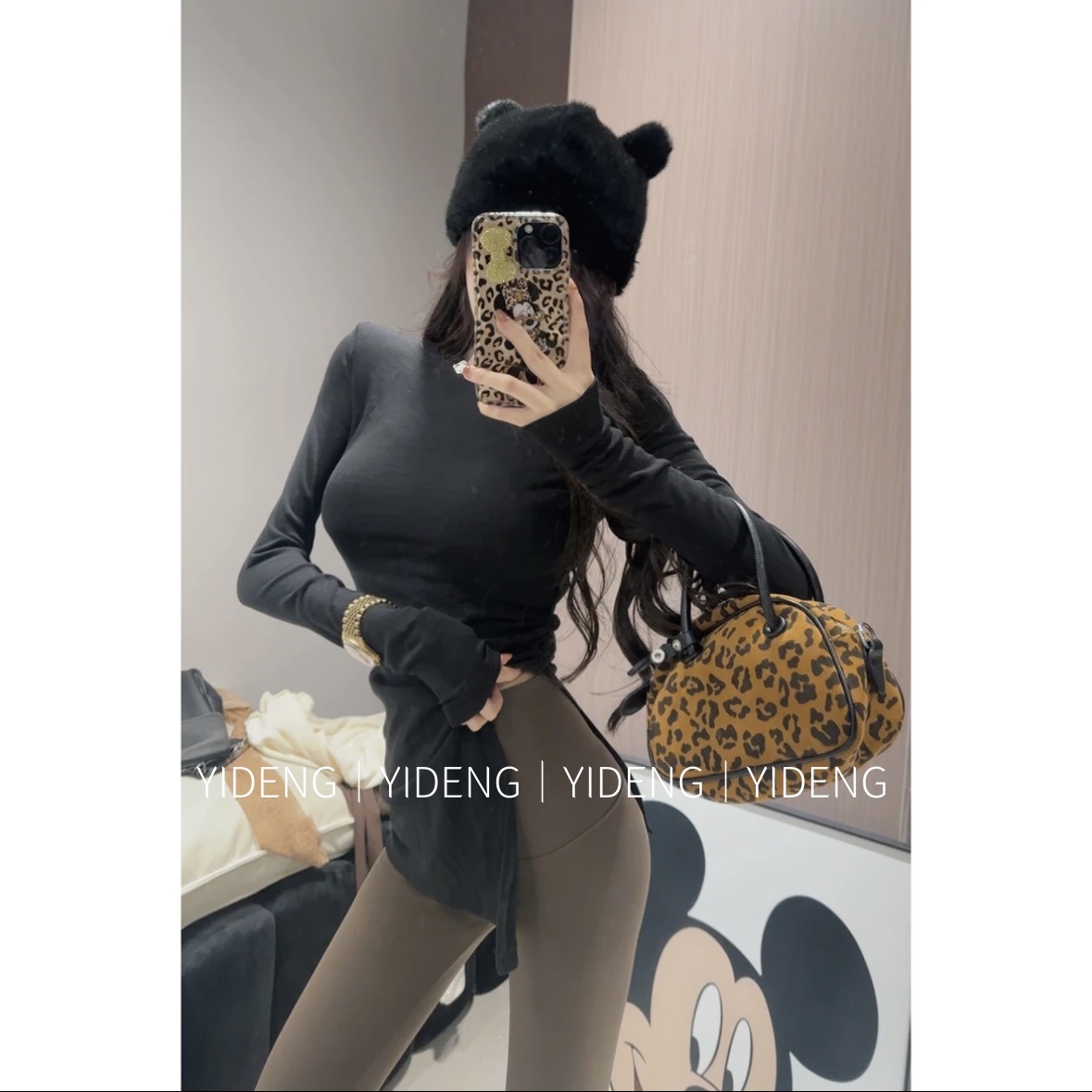 YIDENG【定制腰骰比】高级设计感不规则打底衫长袖修身百搭纯欲上衣