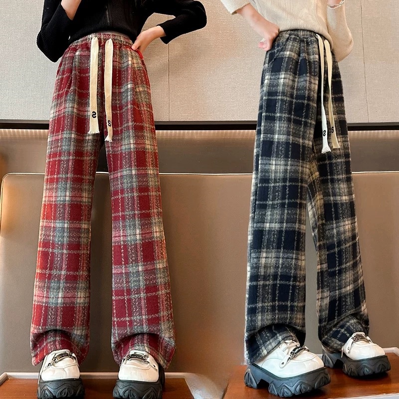 女童加绒加厚阔腿裤2025新款秋冬外穿儿童洋气直筒裤中大童长裤子