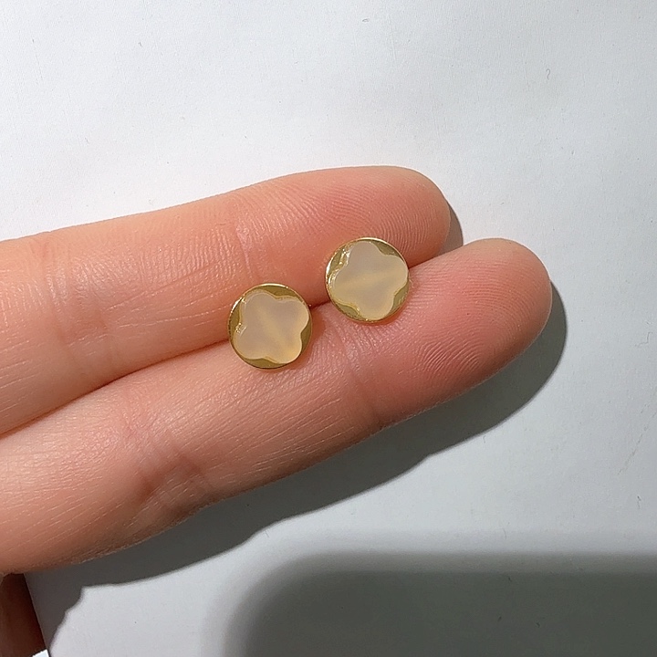 和田玉耳饰银S925镀金镶嵌