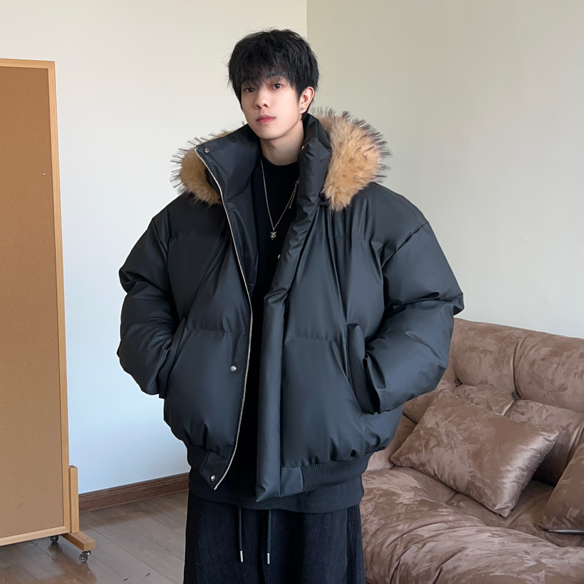 可脱卸帽PU皮短款棉服宽松冬季立领保暖棉衣ins百搭面包服潮棉袄