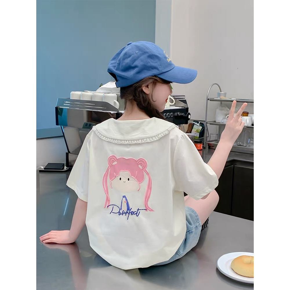 【清货】2025夏美少女花边娃娃领短袖T恤(95%棉) D506 506 M