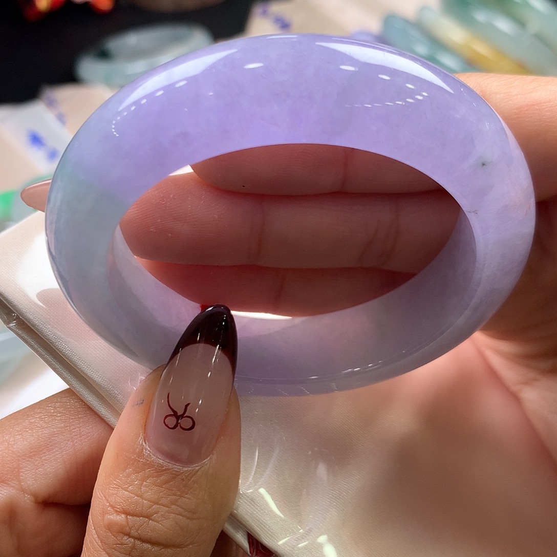 翡翠未镶嵌手镯35号冰紫宽版法拉利