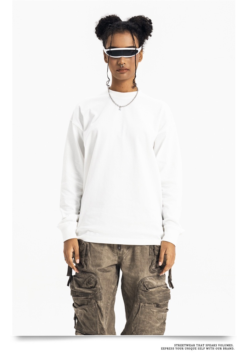 OS 310g重磅美式高街圆领打底潮牌纯棉内搭纯色长袖男女t恤宽松