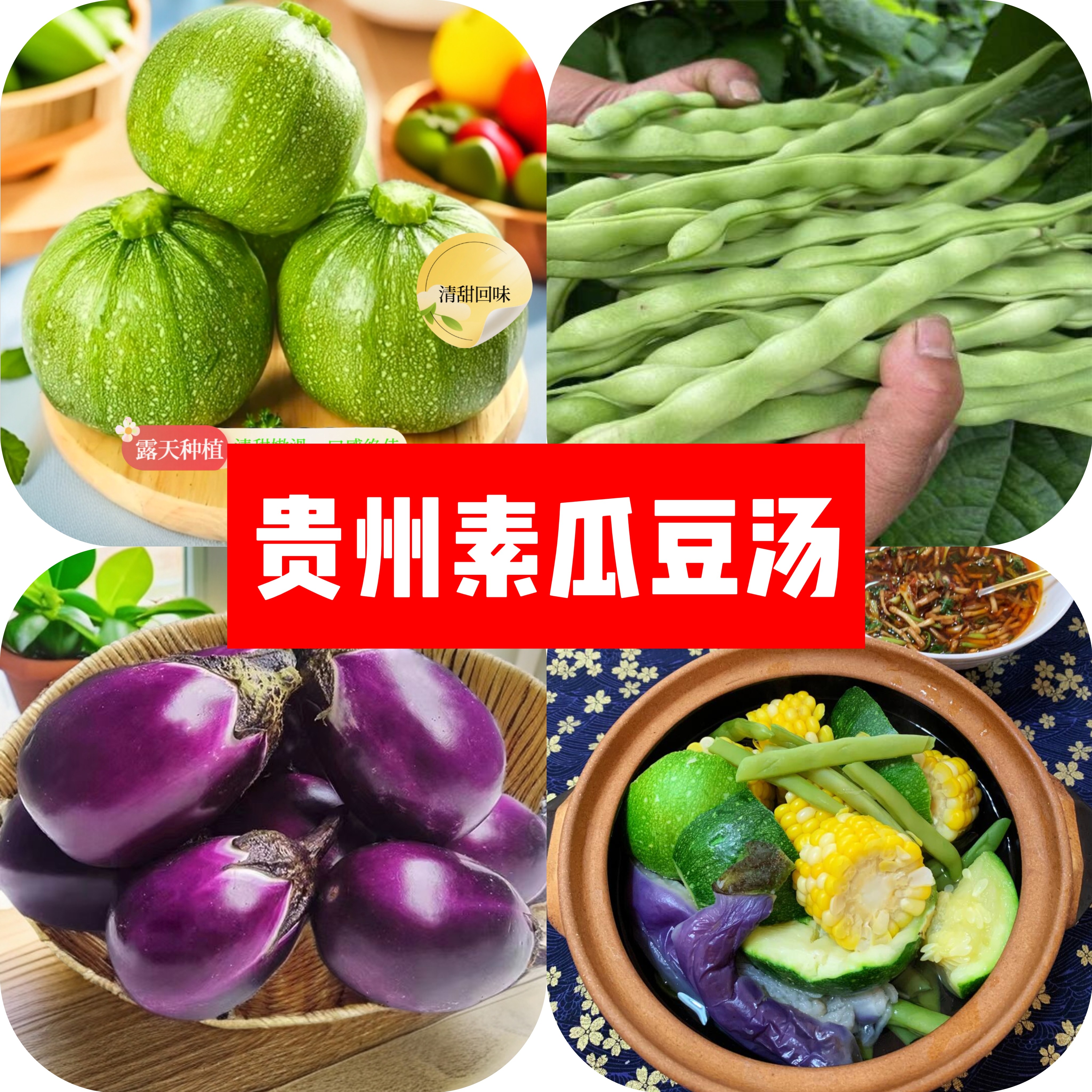 贵州省汤素瓜豆汤组合装嫩南瓜四季豆圆茄子贵州素瓜豆贵州蘸水菜