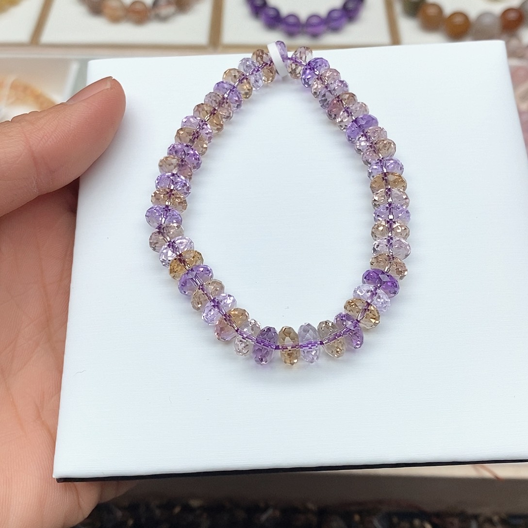 水晶手链未镶嵌紫黄刻面7.7