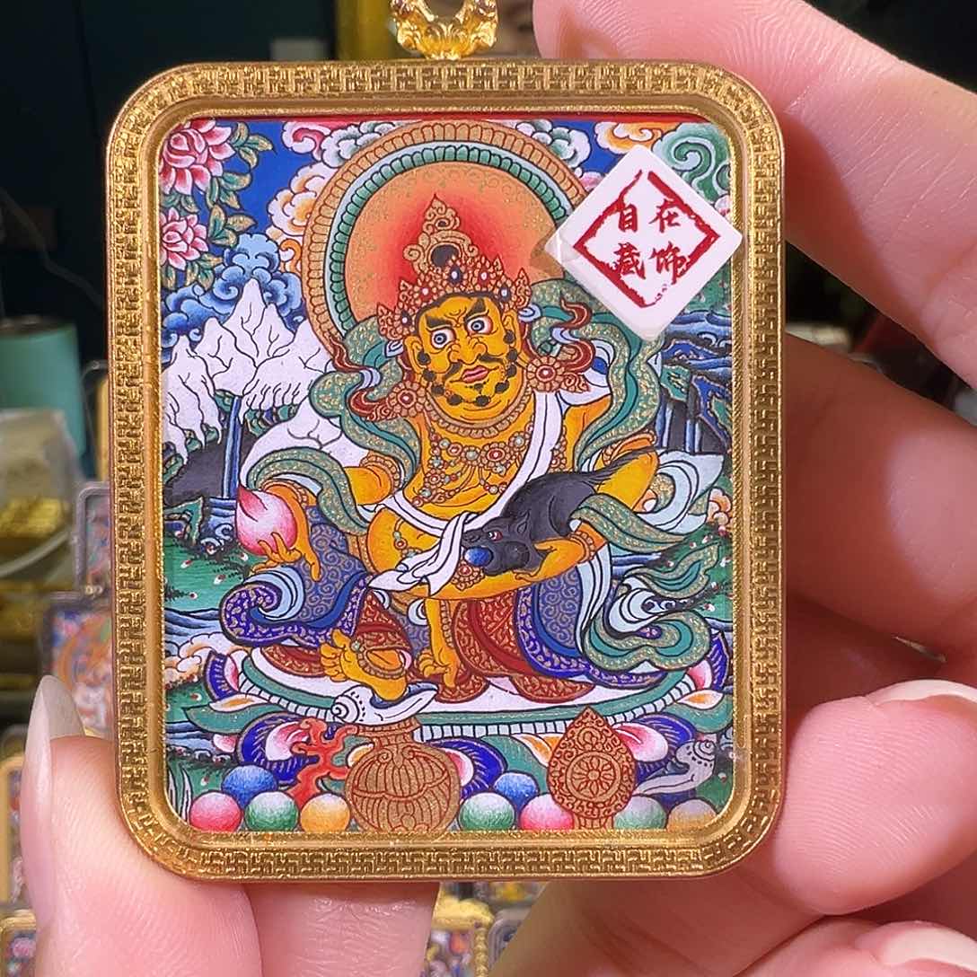 吊坠黄财热贡纯手绘唐卡