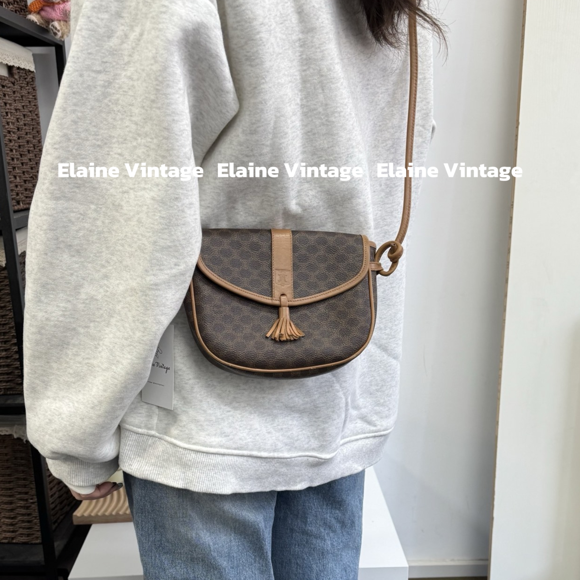 95新 Celine/思琳 经典老花配色马鞍包（17cm）/Y883