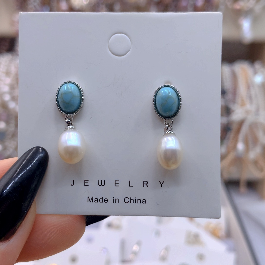 银S925镶嵌淡水珍珠耳饰