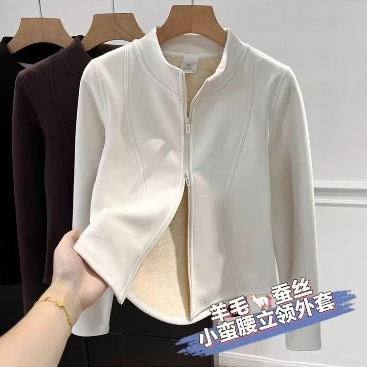 立领小蛮腰发热双面绒修身显瘦保暖开衫外套567003