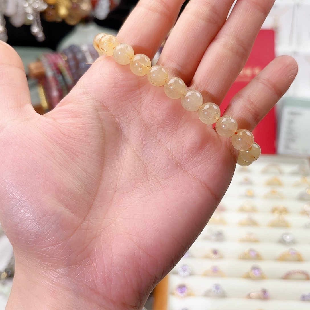 发晶手串银S925镶嵌黄水晶手串发晶素串