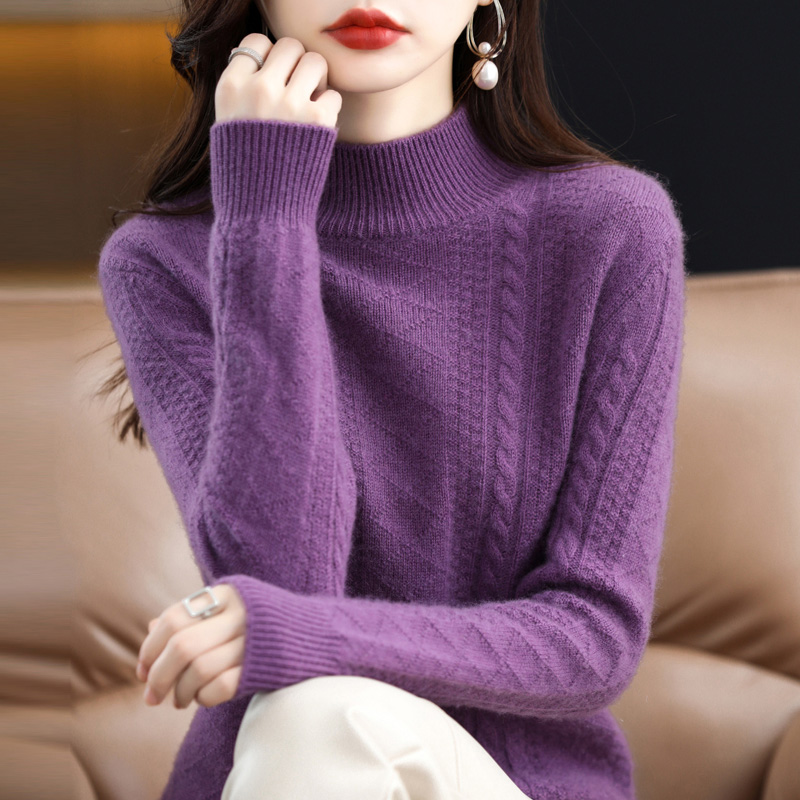 冬季加厚羊绒衫女半高领纯色百搭中年妈妈厚款保暖宽松毛衣针织衫