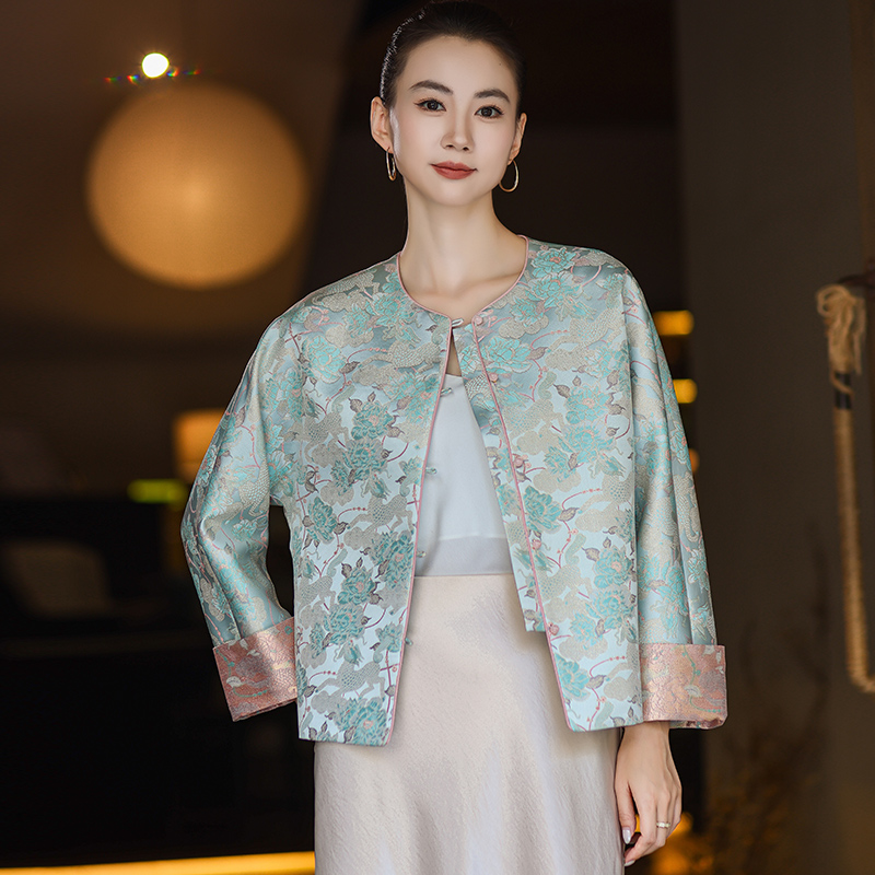 【麒麟牡丹】新中式国风宋锦外套女秋季新款宽松时尚气质百搭上衣