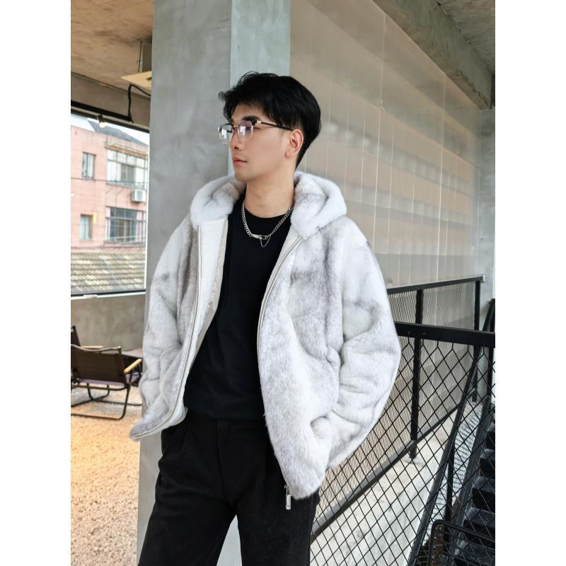 罗漫迪 男装水貂 银十字连帽 潮流 带帽 冬季 保暖 时尚 休闲