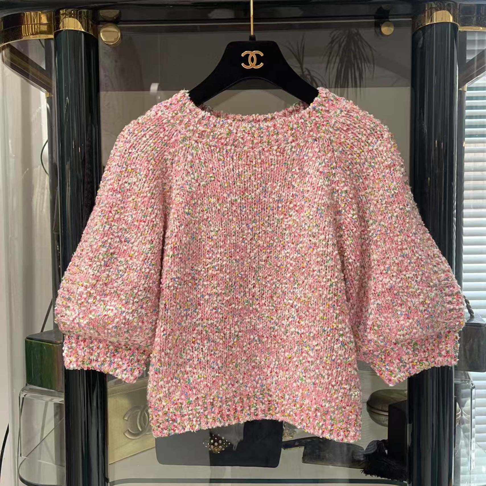 95新 Chanel/香奈儿 16C 首尔系列 粉色穿片针织上衣36码  