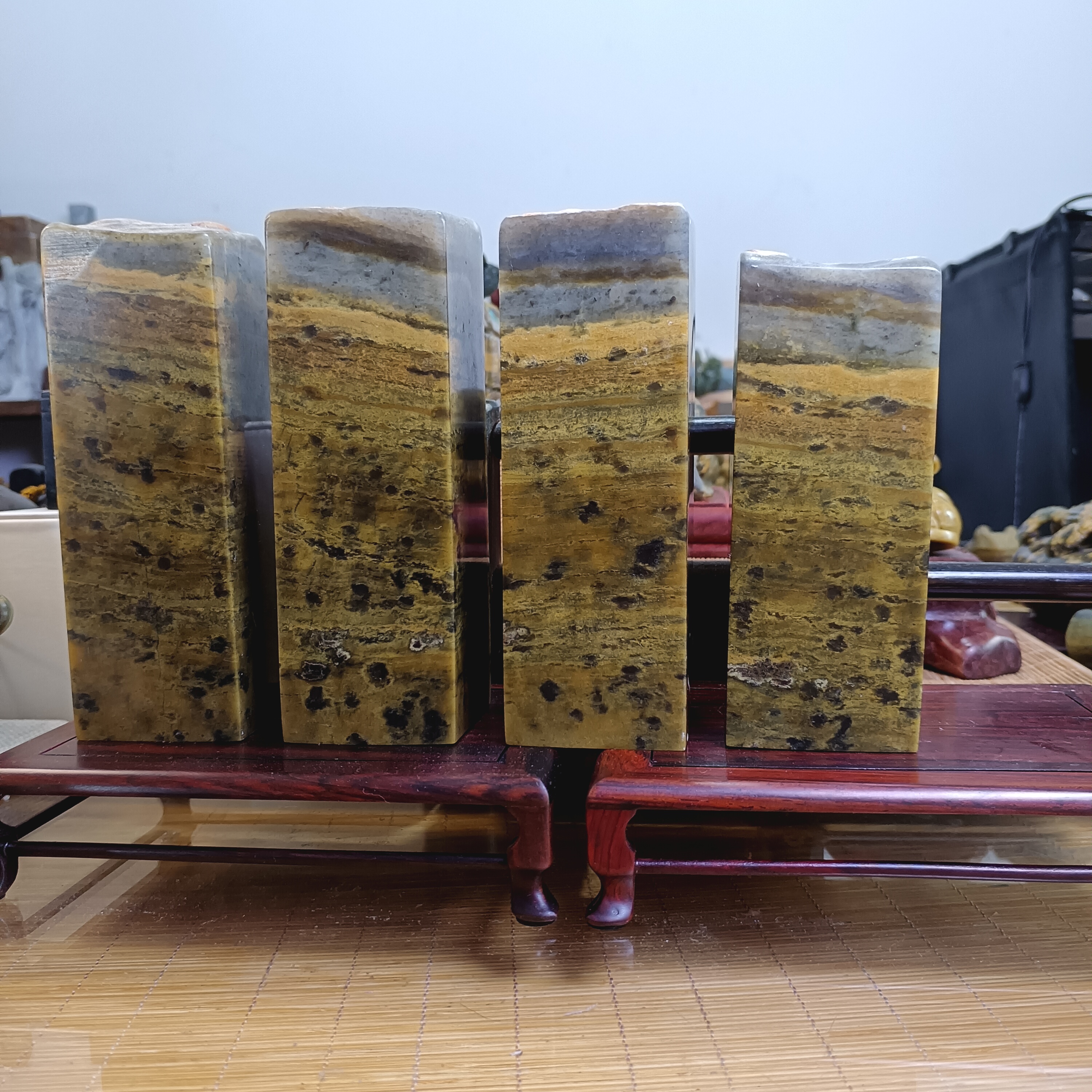 莱州玉雕-四块豹斑石印章