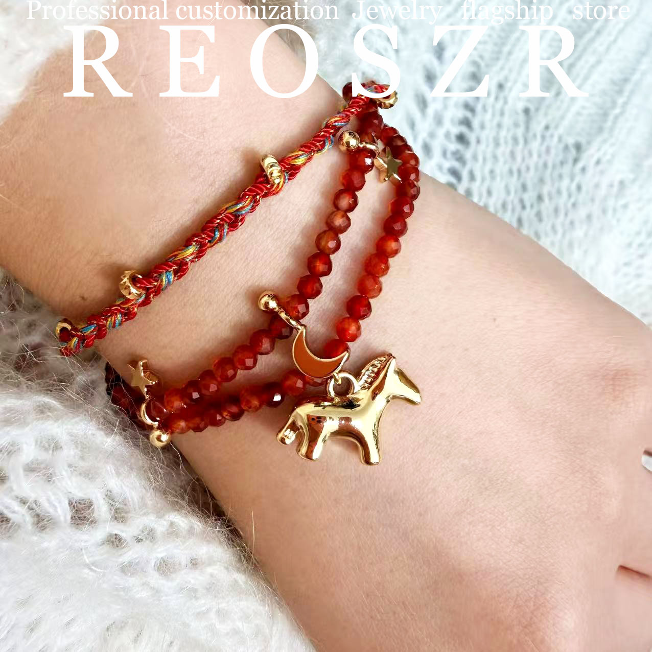 钛钢手链 【马如愿】原创设计本命年红色多层女彩色手绳百搭手链