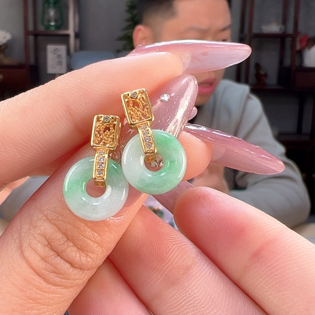 翡翠耳饰银S925镶嵌耳环