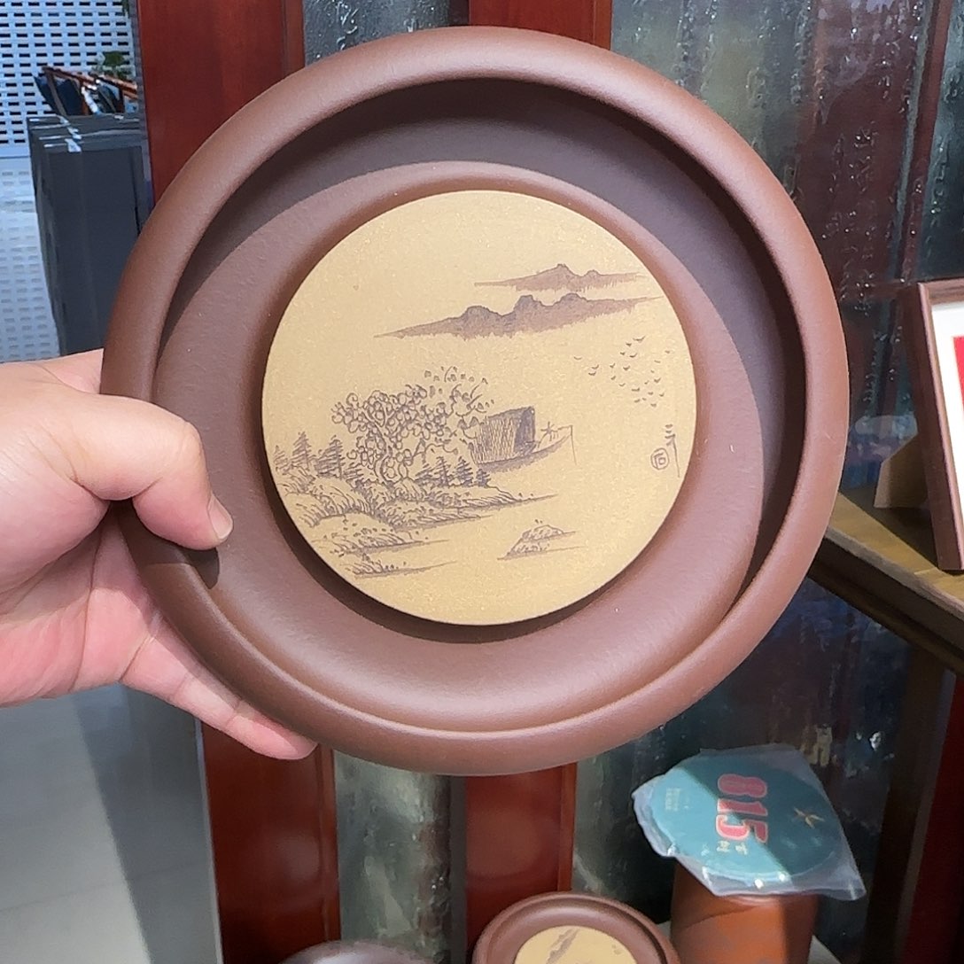 紫砂茶壶壶承山水