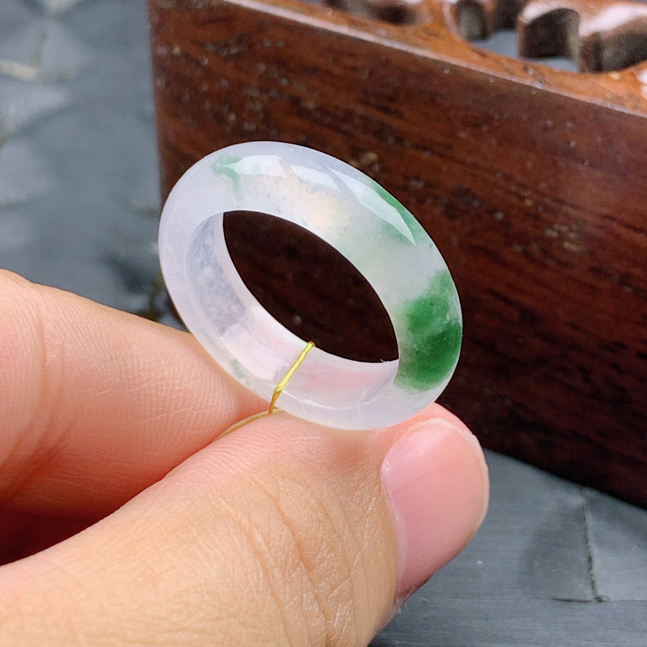16号缅甸天然A货翡翠 T844 内径18/5.4/3.2mm 冰飘花戒指