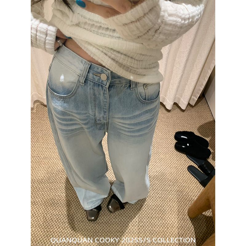 圈圈cooky  new vintage 宽松直筒牛仔裤长裤L0723K