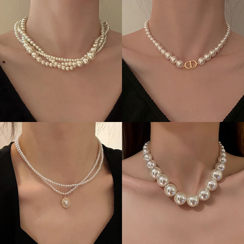 法式复古多层珍珠项链女轻奢高级感小众设计气质choker锁骨链夸张