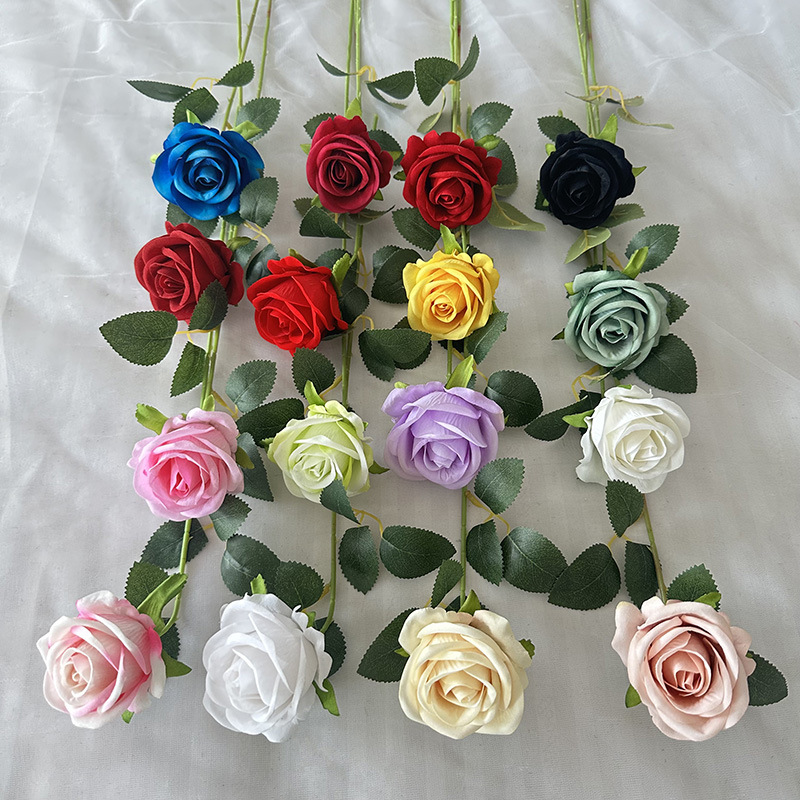 大鹏单支珍珠玫婚庆装饰绒布手札仿真情人节插花拍摄道具仿真花