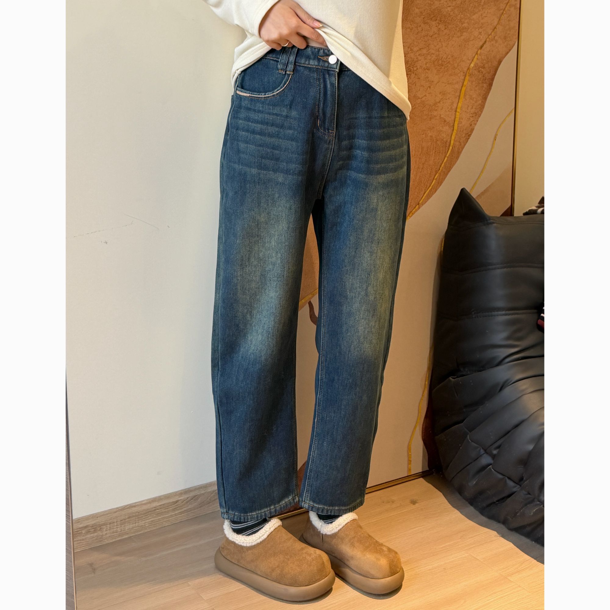 美亚恩NANA【梨型福音】秋冬加绒哈伦松紧腰牛仔裤 腿粗买它！C0083