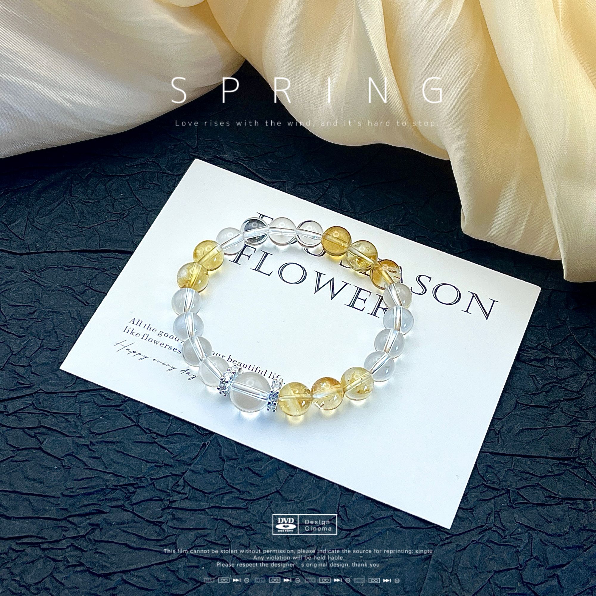 天然 卡8咪 双a白水晶 黄塔晶  原创手串