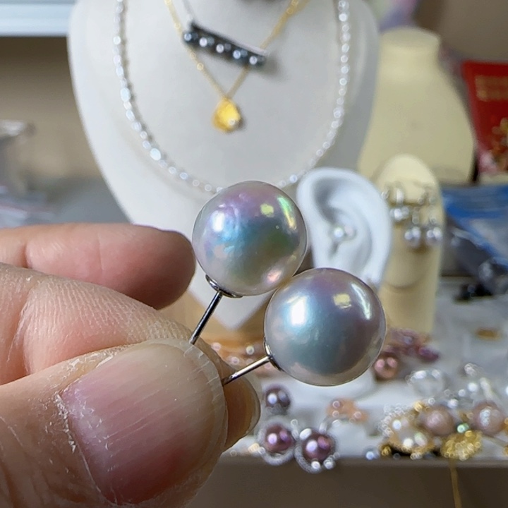 淡水珍珠圆巴洛克极光炫彩卡10.5加有正常纹银S9?***?