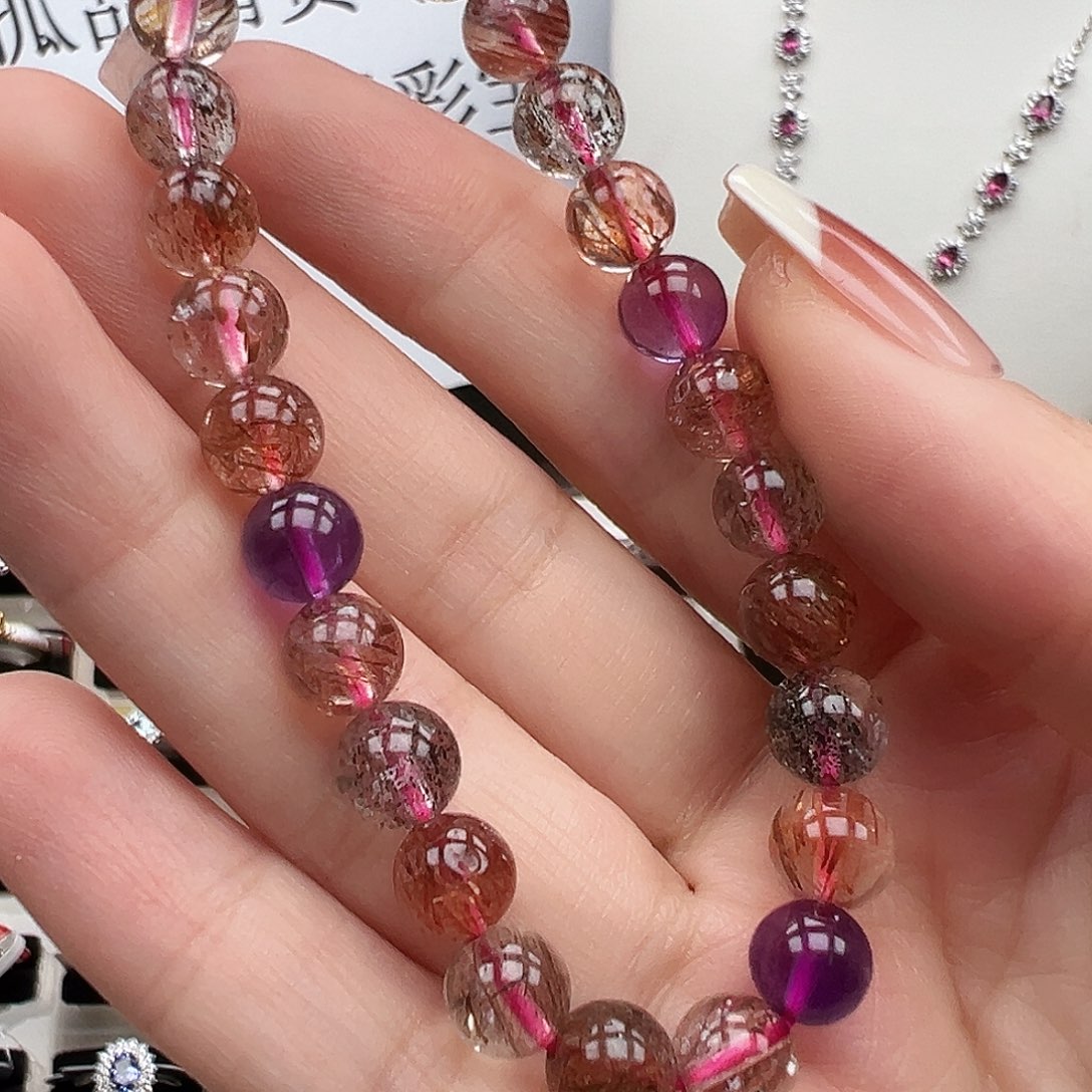 手链紫晶未镶嵌黑金超水晶手串