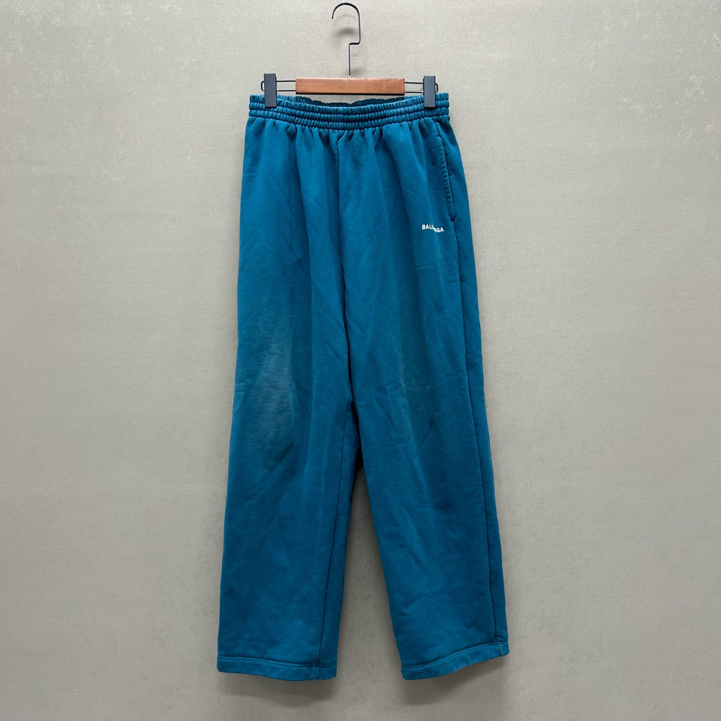 99新 Balenciaga/巴黎世家 湖水蓝刺绣小logo长裤 ys000245