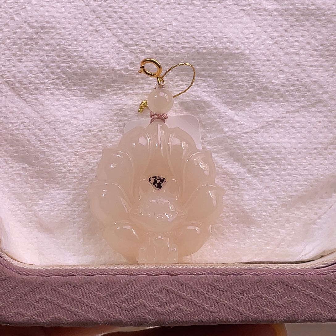 吊坠(不含链)18K金镶嵌和田玉藕粉粉糯凤九孤品