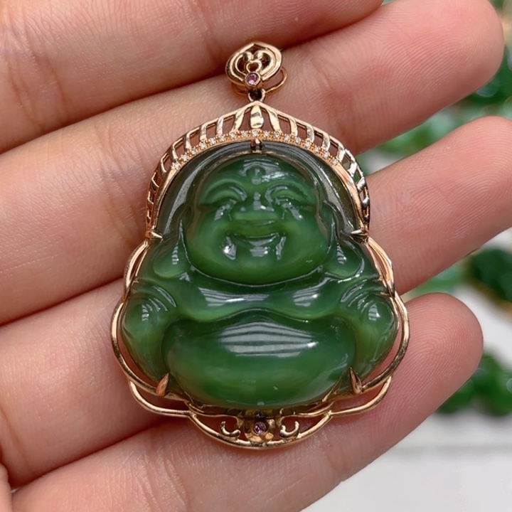 和田玉（碧玉）18K金镶嵌颈饰