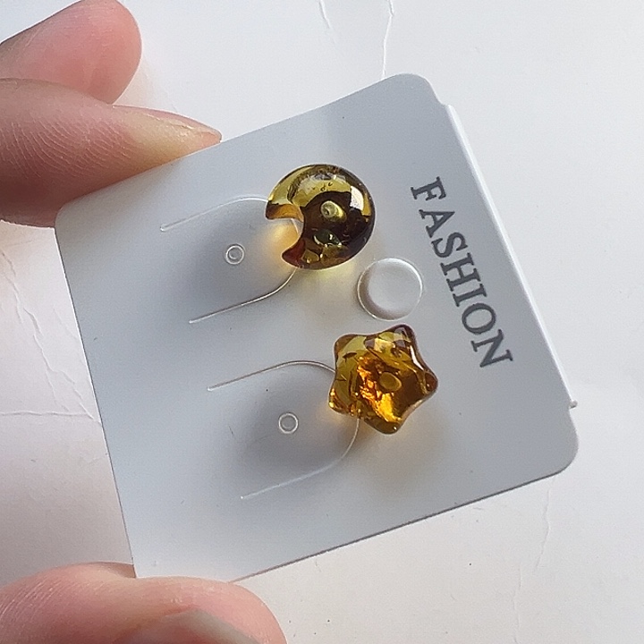 银S925镶嵌琥珀（花珀）耳饰