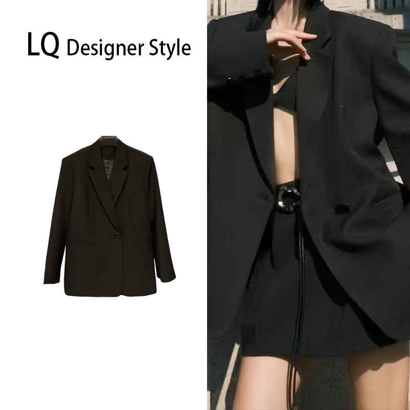 设计师高定春款阔板豹纹烫钻气质时尚西装外套91054