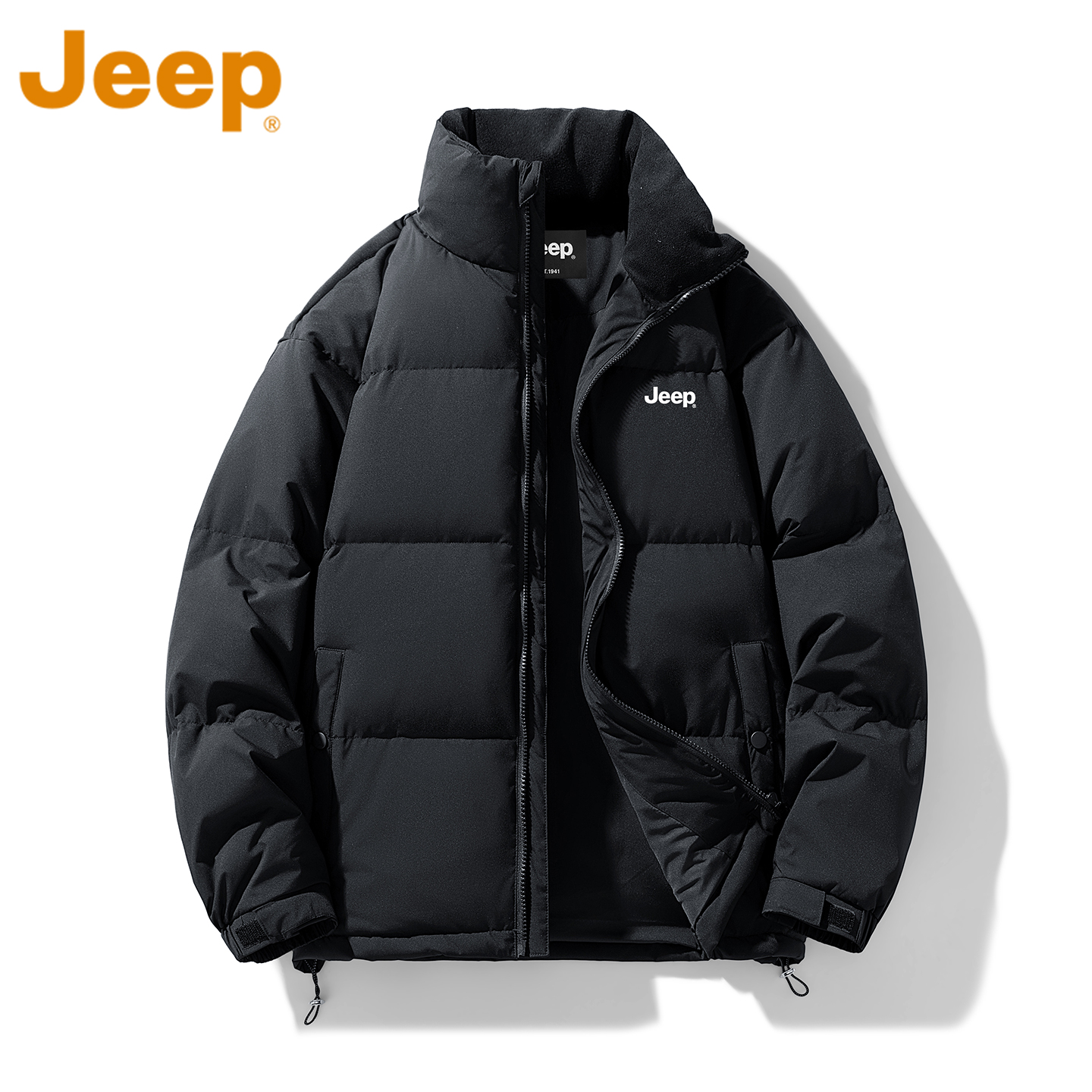 JEEP吉普黑色90鸭绒立领羽绒服男款冬季2025新款宽松保暖防风外套