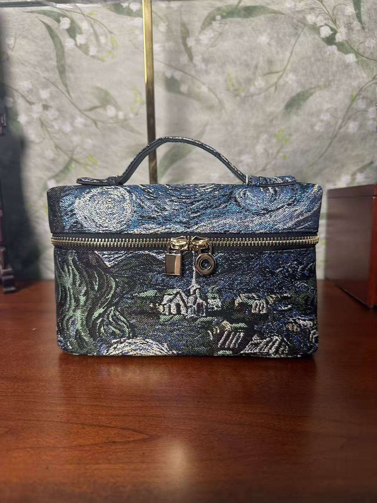 唐风织梦高定-国风复古大号高档牛仔重工时尚中号布艺LP蓝色印花