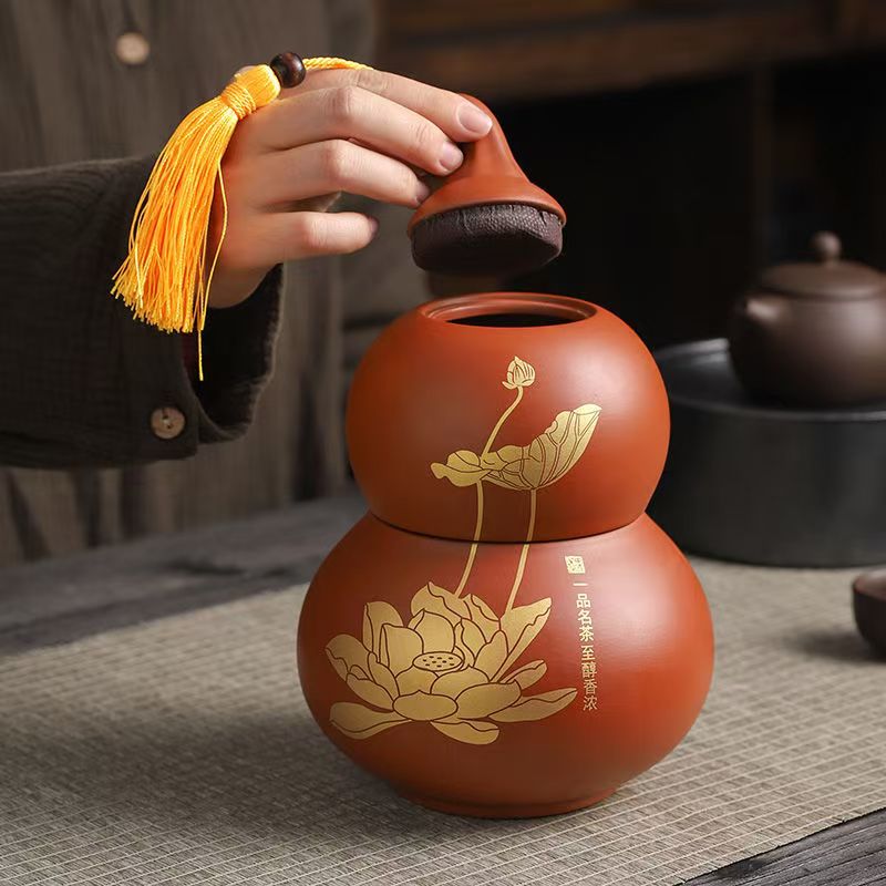 葫芦紫砂荷花茶叶罐-ZH579